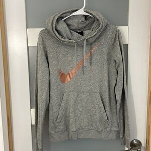 Nike Adult Black Pullover Hoodie Sweatshirt Neck Logo Size Med Rose Gold Swoosh